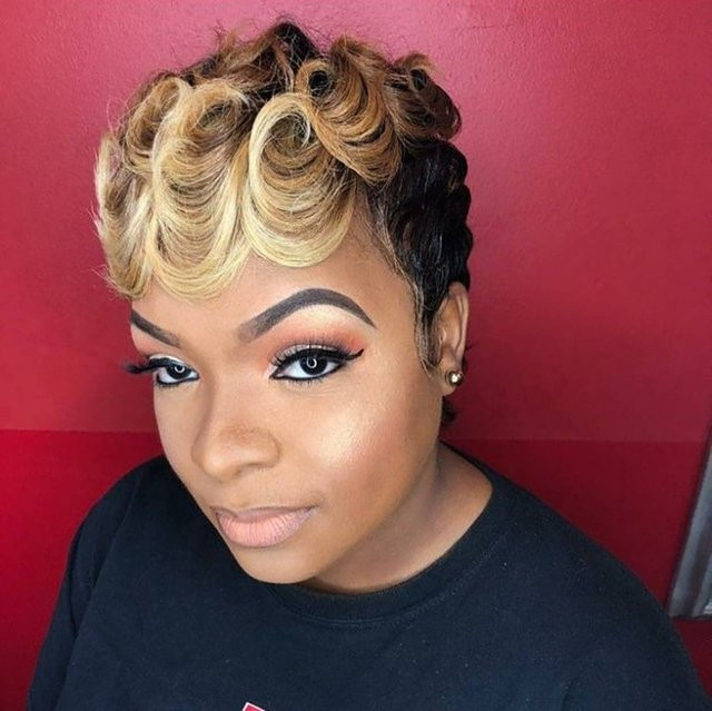 OYM HAIR Pixie-Schnitt-Perücke, brasilianisches Remy-Echthaar, lockige Wellen, 1B/30, Damen - Bild 1