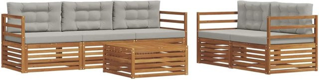 vidaXL Outdoor-Sofagarnitur aus Akazienholz mit Kissen, 6-teilig, Grau - Bild 1