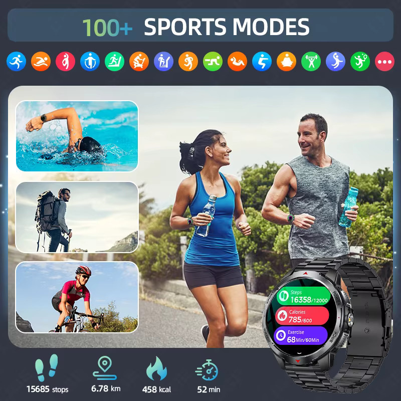LIGE Smartwatch für Herren in Schwarz mit 1,7 Zoll Display, Bluetooth-Anruffunktion, Sprachassistent und 3ATM Wasserdichtigkeit - Bild 5