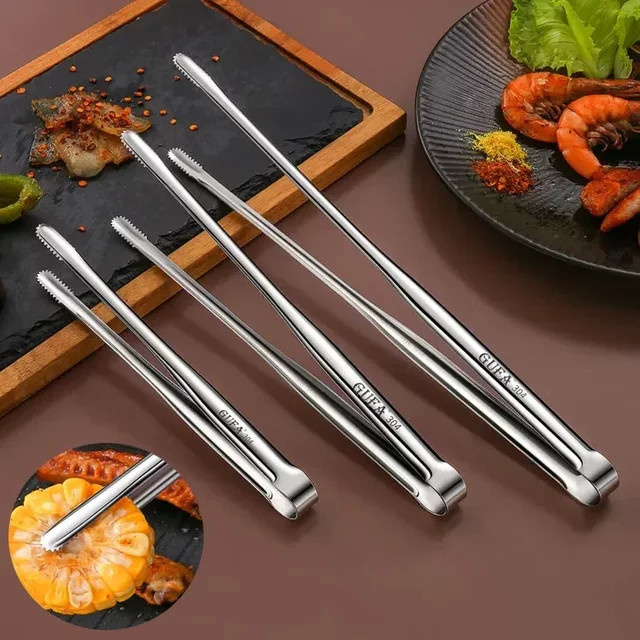 Edelstahl Grillzange in Silber als rutschfeste Küchenzange für Grillgut, Steak und Salat - Bild 1