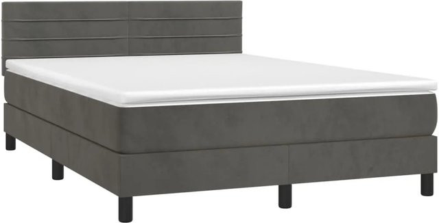 vidaXL Boxspringbett mit Matratze in Dunkelgrau aus Samt mit LED-Unterbettbeleuchtung und USB-Ladeanschluss, B/T/H: 144 x 203 x 78 cm - Bild 1