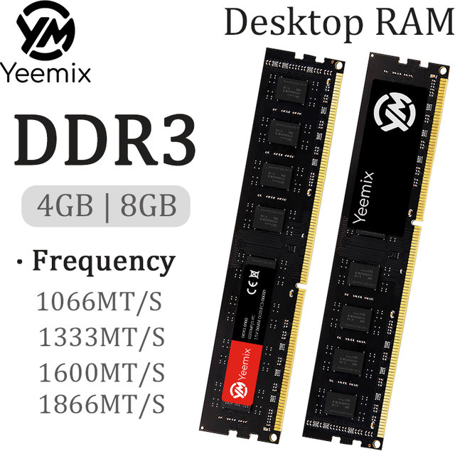 Yeemix DDR3 UDIMM Desktop-RAM 240PIN mit Kapazitäten von 4 GB oder 8 GB und Geschwindigkeiten von 1066 bis 1866 MT/S bei 1,5 V - Bild 1