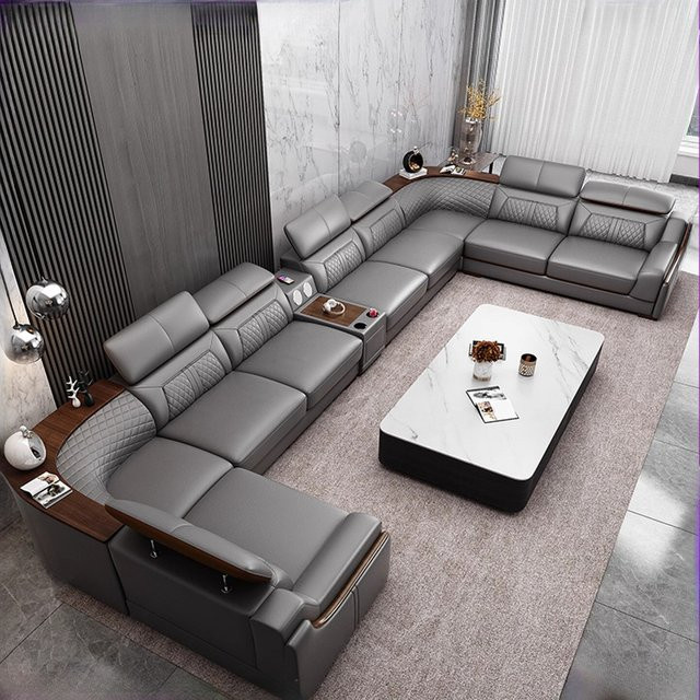 UOSU Echtleder Wohnzimmersofa in modernem und klassischem Design, gerade Ledersofas für dein Wohnzimmer, Breite: 287 cm, Tiefe: 95 cm, Höhe: 287 cm - Bild 1