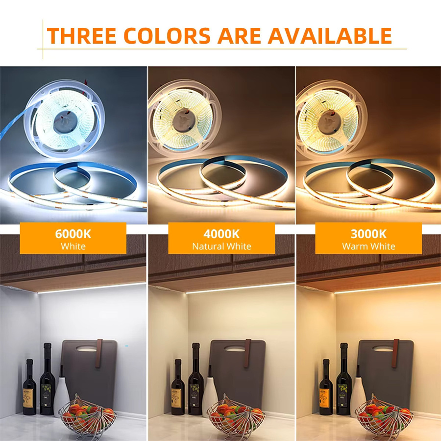 Gyarfas COB-LED-Lichtstreifen-Set mit dimmbarer RF-Fernbedienung, weiß, USB-Anschluss für Schrank- und Hintergrundbeleuchtung - Bild 3