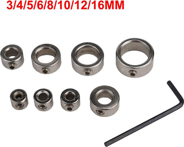 DAZZLEEX 8-teiliges Tiefenstopp-Kragen-Set in Silber für die Holzbearbeitung mit Schraubenschlüssel, Bohrertiefenbegrenzer und Bohrer-Positionierer-Werkzeug (3mm-16mm) - Bild 1
