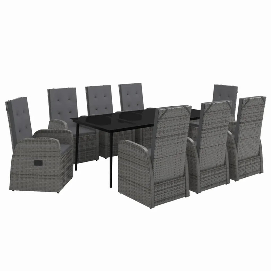 vidaXL 9-teilige Garten-Essgruppe aus PE-Rattan und Glas in Grau mit pulverbeschichtetem Stahl - Bild 2