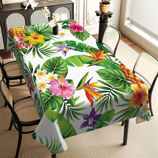 JINGYUE Pet Rechteckige Tischdecke mit tropischem Palmenblatt-Blumenmuster, Weiß, B: 100 cm, L: 160 cm - Bild 1
