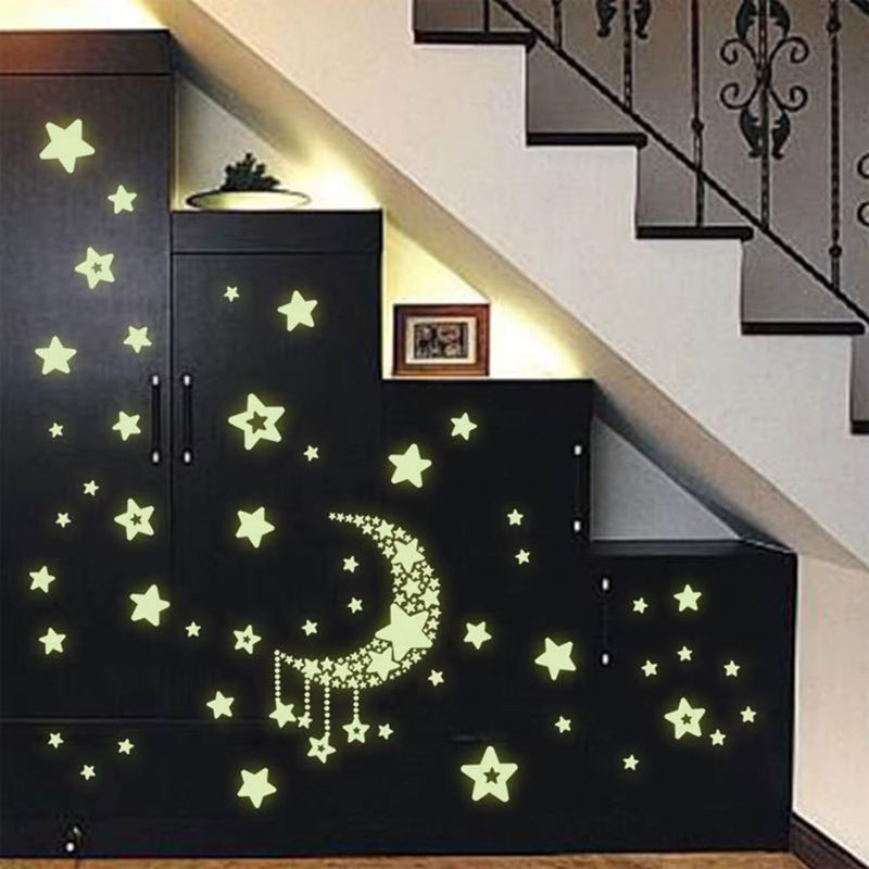 DECDEAL Leuchtende Wandaufkleber mit Sternen und Mond für Kinderzimmer und Schlafzimmer, Gelb - Bild 2