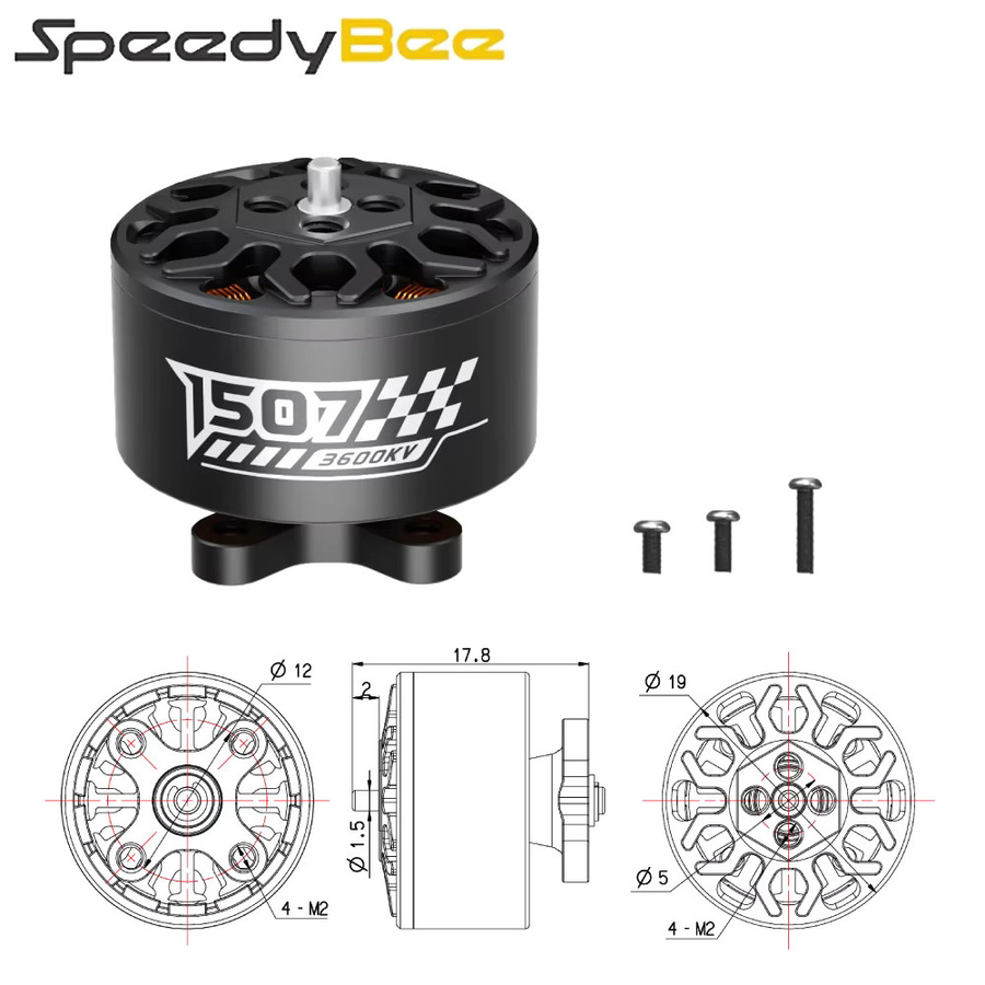 Speedybee 1507-3600KV 4S 373W Bürstenloser Motor für Master3X 3-3,6 Zoll FPV Drohne, 4er Set, Schwarz - Bild 5