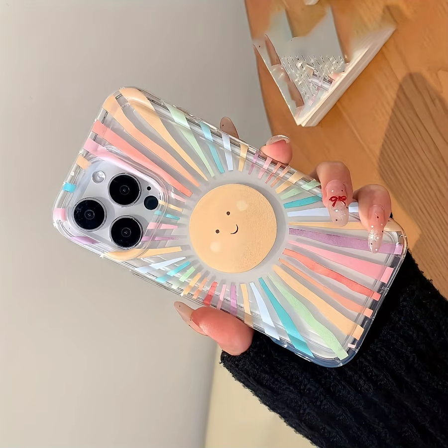 Transparente Handyhülle mit Regenbogen-Sonnen-Muster für Apple iPhone 11 bis iPhone 17 Pro Max, Airbag Anti-Drop Schutzhülle, Multicolour - Bild 2