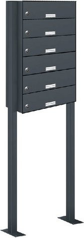AL Briefkasten-System für 6 Parteien mit Zaundurchwurf, grau, B/H/T: 46,5 x 150 x 27,5 cm - Bild 1