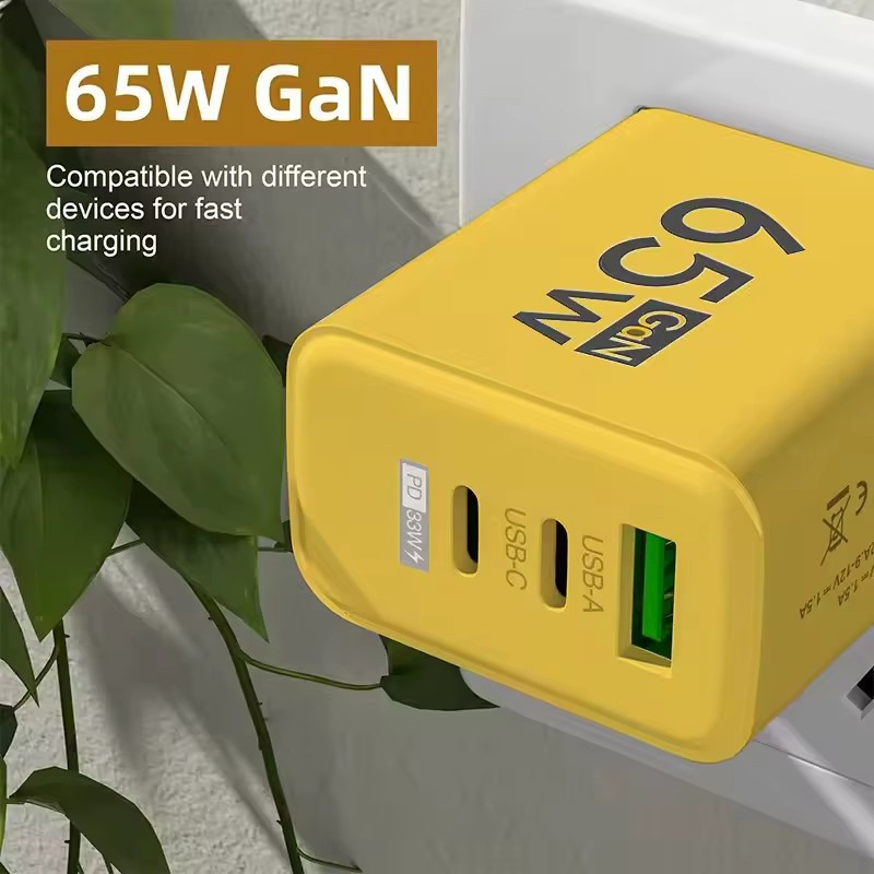 GaN USB Typ C PD 3.0 Schnellladegerät Quick Charge Wandladegerät in Gelb für iPhone 15, Xiaomi, Huawei, Samsung und OnePlus - Bild 2