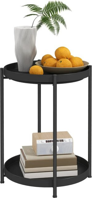 HOMCOM Beistelltisch Couchtisch aus Stahl in Schwarz Matt, B: 44 cm, T: 44 cm, H: 56 cm - Bild 1