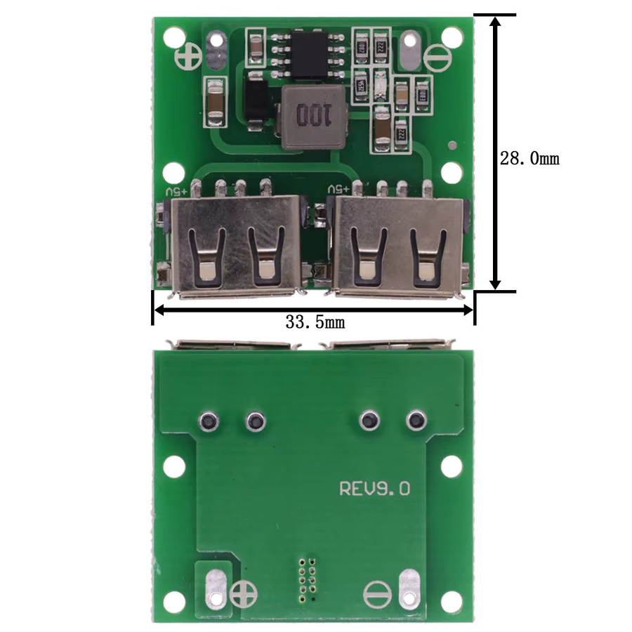 DC-DC Step Down Ladegerät mit Dual USB Ausgang, Buck Spannung Board für 6-26V zu 5V, 3A Auto Laderegler, Grün - Bild 3