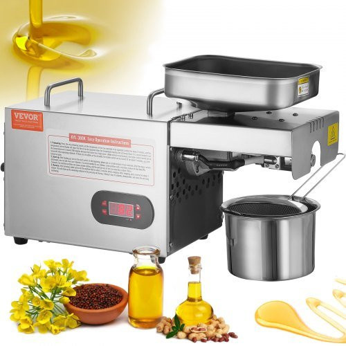 VEVOR Elektrische Ölpresse aus Edelstahl mit 850W und einstellbarer Temperatur, Öl-Extraktionsmaschine in Silber für Erdnüsse, Sesam, Raps und Teekerne - Bild 1