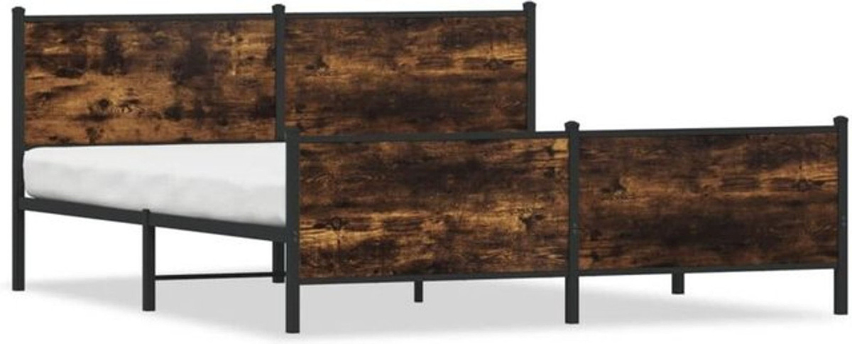 Metallbett Vidaxl in Räuchereiche und Braun im Industrial Design, B/T/H: 180 x 200 cm - Bild 1