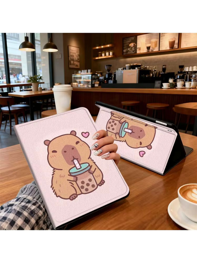 Cartoon Capybara Bubble Tea Tablet Hülle für Xiaomi Redmi Pad Pro Max Ultra in Pink - Bild 3