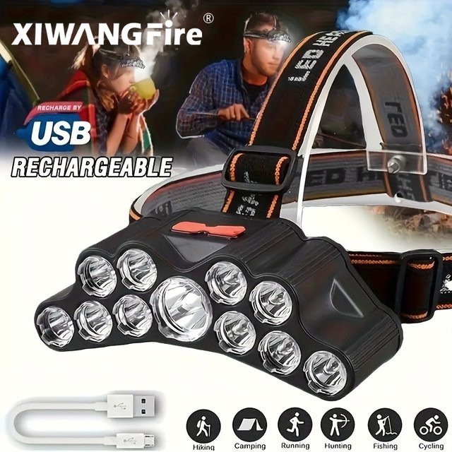 XIWANGFIRE LED Stirnlampe Wasserdichte COB Kopf-Taschenlampe in Schwarz für Outdoor, Camping und Arbeit - Bild 1