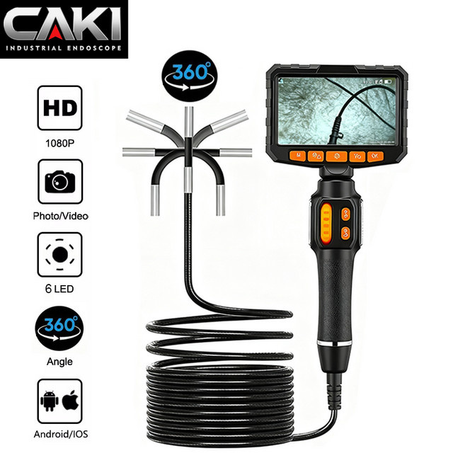 CAKI 360 Grad Gelenk-Endoskop mit 1080P Auflösung, 6,0 mm Kamera und 4,3 Zoll LCD-Monitor, Industrielle Inspektionskamera mit 2-Wege-Gelenk für die Automobilindustrie - Bild 1
