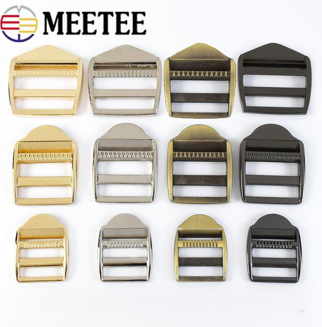 Meetee Metallschnalle aus Stahl für Rucksack und Gurtband, verstellbarer Verschluss und Tri-Glide-Ringe, Schwarz - Bild 1