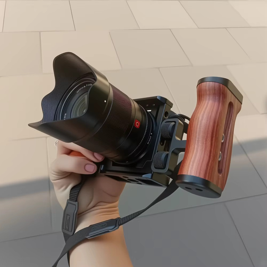 sgrium Universal-Kamerakäfig für Sony mit Holzgriff und Kaltschuh in Schwarz - Bild 3