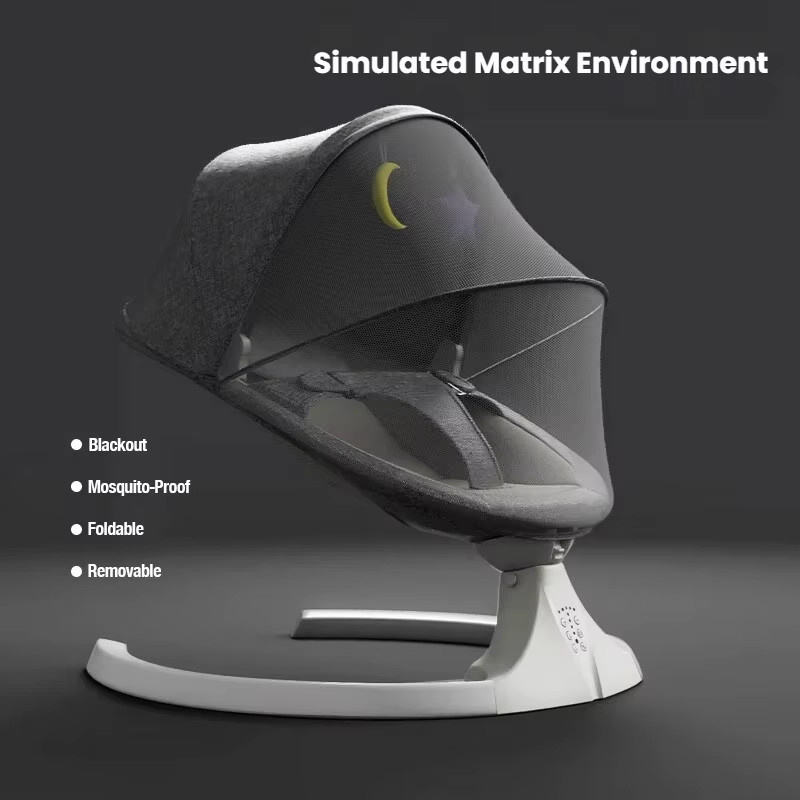 Elektrische Babywippe von Magic ZC in Grau mit Bluetooth-Musik, automatischen 5 Bewegungsmodi und ergonomischem Schlafpod für Neugeborene - Bild 2