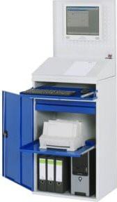 Rau Computerschrank 61 stationär aus Stahlblech mit Tastaturfach, B/T/H: 65 x 52 x 177 cm, lichtgrau/enzianblau - Bild 1