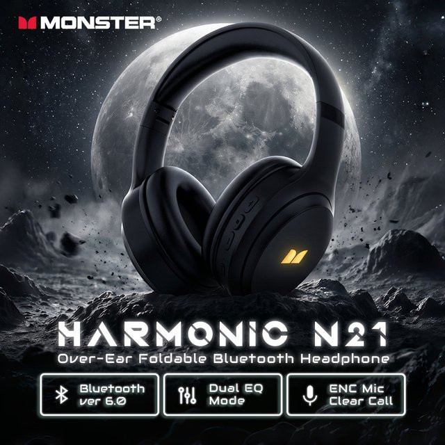 Monster Harmonic N21 Over-Ear Kopfhörer mit Bluetooth 6.0 und Dual-EQ-Modus, kabellos und faltbar, in Schwarz oder Weiß - Bild 1