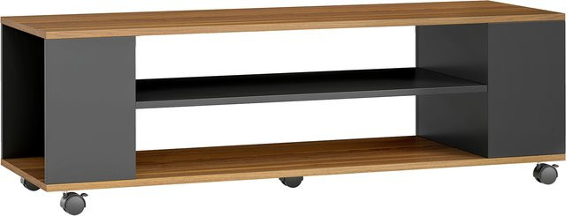 HOMCOM TV-Möbel für das Wohnzimmer, wandhängend oder stehend mit 4 offenen Regalböden, Nussbaum und Matt-Schwarz, B/T/H: 120 x 40 x 38,5 cm - Bild 1