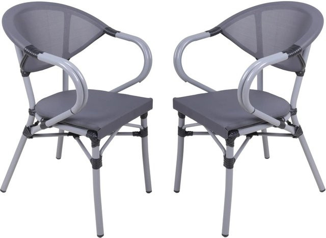 DELUKE Gartenstuhl 2er Set SION wetterfeste Stapelstühle aus Aluminium und Textilene in Grau - Bild 1