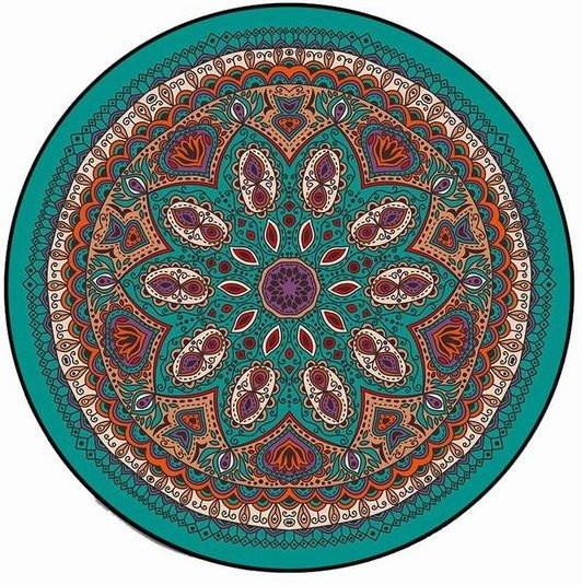 Runder Teppich von Yiran Furniture im ethnischen Mandala-Stil mit Blumen- und Schmetterlingsmuster in Orange, Durchmesser: 160 cm - Bild 1