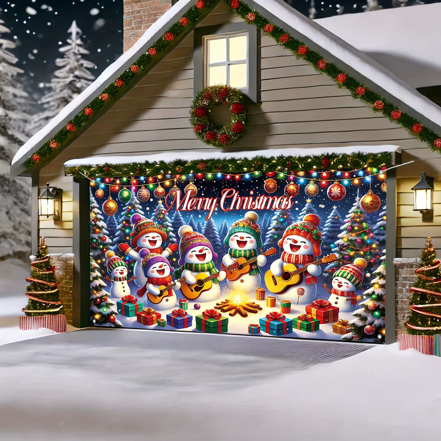 2D-Flachbanner Frohe Weihnachten Garagentordekoration mit Schneemännern, Bäumen und Geschenken, Mehrfarbig - Bild 2