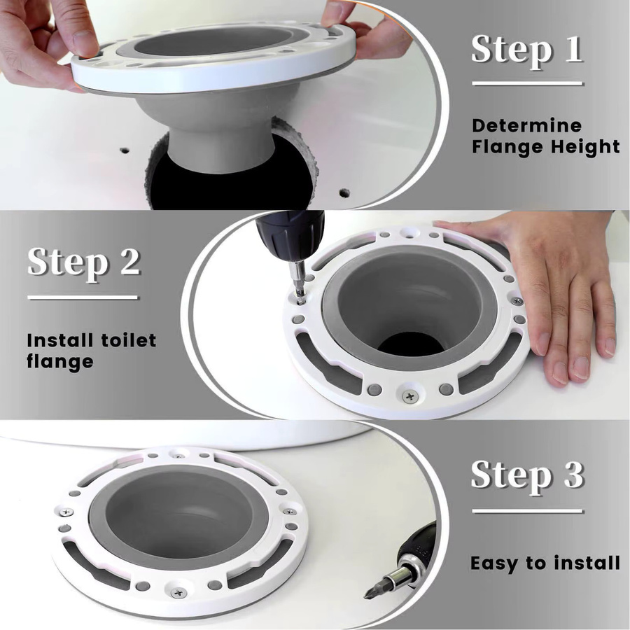 TOPINCN WC-Flansch aus Silikon und ABS, grau, universelles Reparaturset für 3 Zoll, 4 Zoll und 5 Zoll Abflussrohre - Bild 2