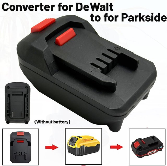 Akku-Adapter-Konverter von DeWalt für 18V-20V Lithium-Akkus auf Lidl Parkside X20V Elektrowerkzeuge, Farbe: Schwarz - Bild 1