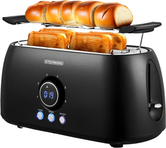 Steinborg XXL Toaster mit 4 Scheiben, Digitales Display, 1500 Watt, Schwarz - Bild 1