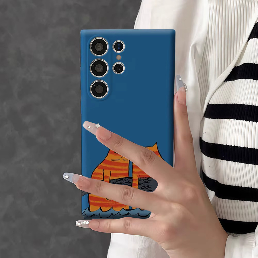 Aurbe Handyhülle für Samsung Galaxy S26 S25 S24 S23 Ultra Plus mit Twin Tabby Cats & Fish Design in Blau - Bild 5