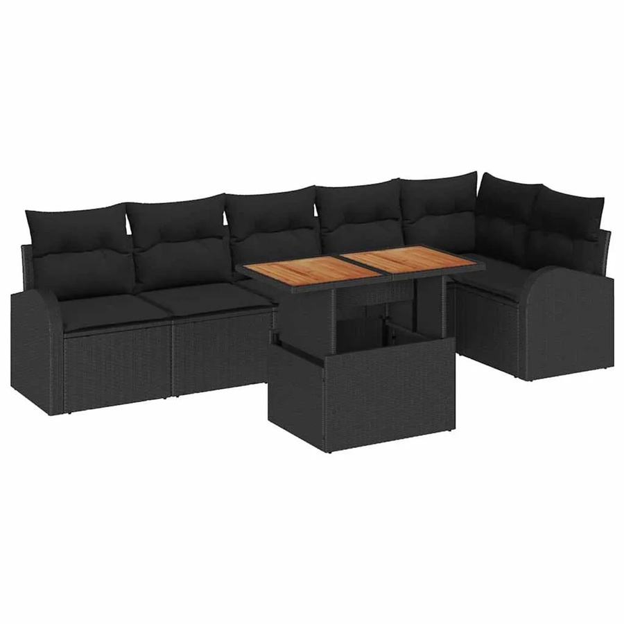 vidaXL Garten-Sofa-Set aus Poly Rattan in Schwarz mit 7 Teilen, L-Form und integrierter Stauraumfunktion inklusive Polstern und Tisch - Bild 2