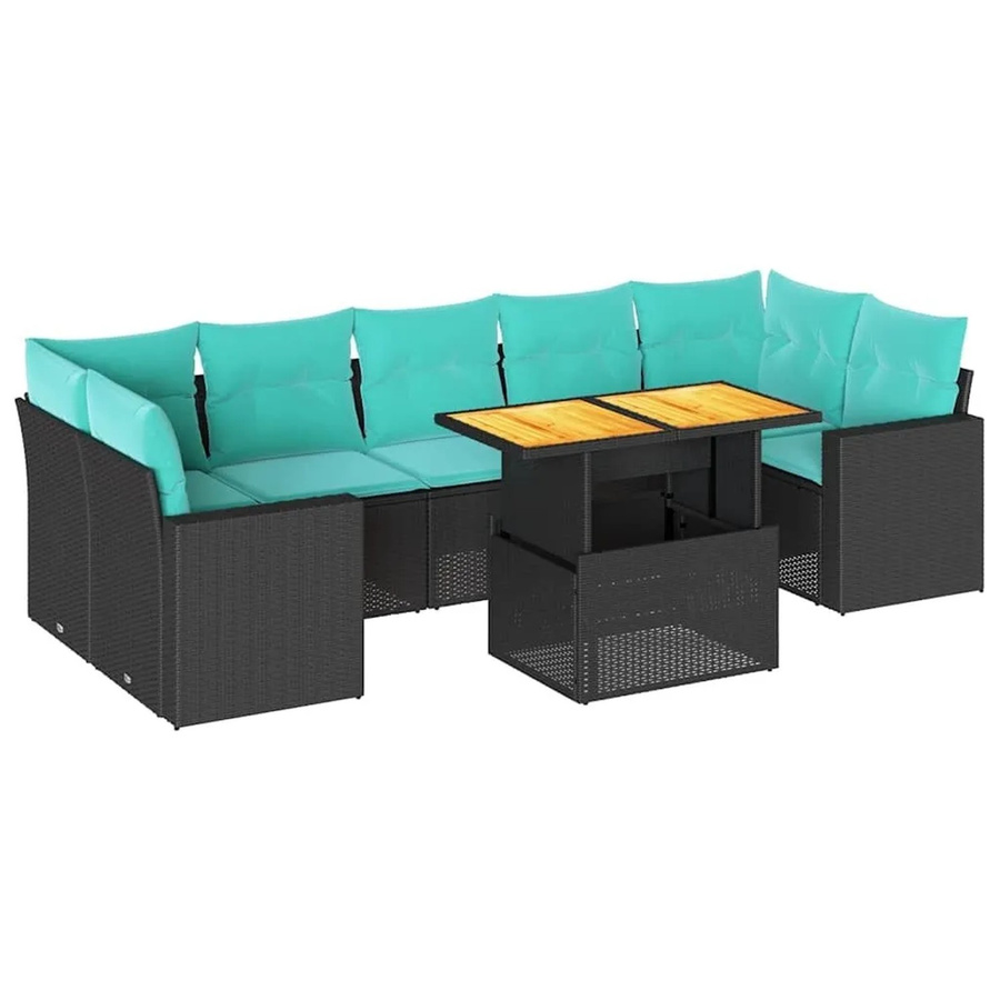 vidaXL 8-teilige Garten-Sofagarnitur aus Poly-Rattan und Akazienholz in Schwarz mit Kissen - Bild 2