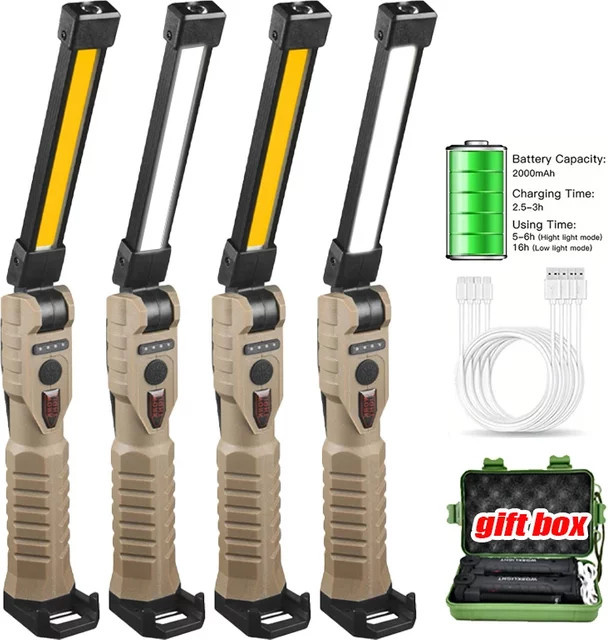 XIWANGFIRE Faltbare COB-LED-Arbeitsleuchte mit Hängehaken und Magnet, USB-wiederaufladbar, Schwarz - Bild 1
