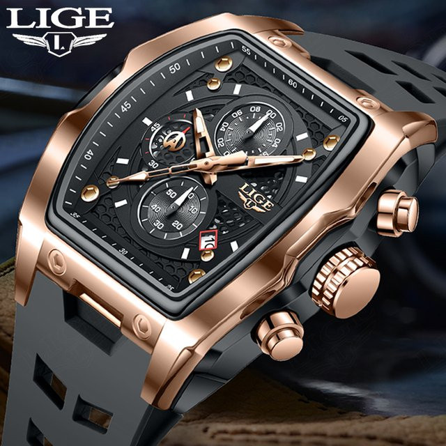 LIGE Armbanduhr Chronograph, Quarz, Silikon, Schwarz, Herren - Bild 1