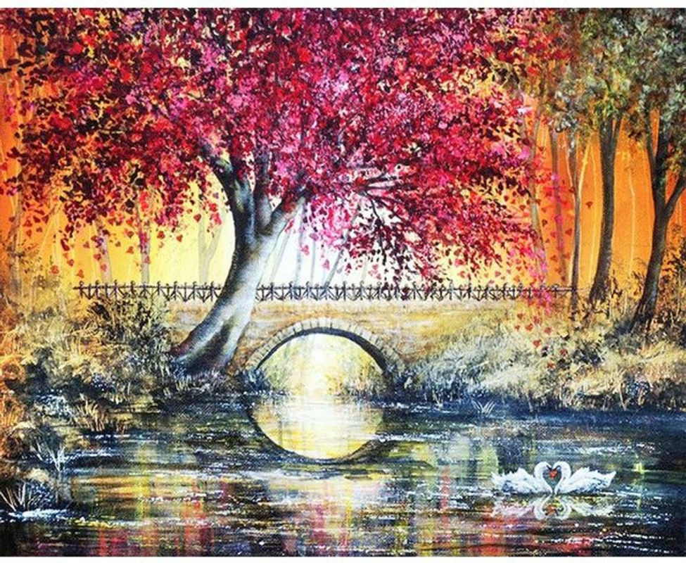 FIYO Diamond Painting Set Landschaft mit Brücke und Baum, 5D DIY Mosaik Stickerei in Querformat, Mehrfarbig, B/H: 30 x 20 cm - Bild 1