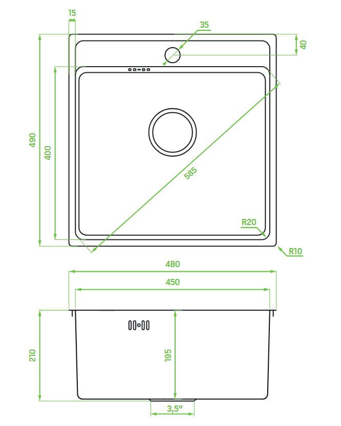 Besos Inox Len Einbecken Spüle aus Edelstahl mit Siphon in modernem Design - Bild 2