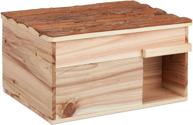 Relaxdays Igelhaus aus Holz in Natur Braun mit Boden und katzensicherer Klappfunktion, B/T/H: 40 x 21 x 30 cm - Bild 1
