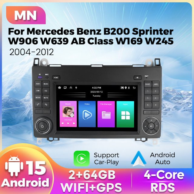 NAVIFANS Android 15 Kabelloses CarPlay Navigationssystem für Mercedes Benz W164 W245 B200 W906 Sprinter W639 Vito Autoradio Multimedia 2Din Player in Schwarz - Bild 1
