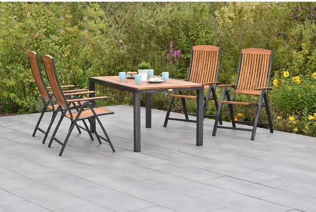Merxx Athos 5-tlg. Gartenmöbel-Set mit ausziehbarem Gartentisch aus Akazie und Aluminium in Grau und Braun - Bild 1