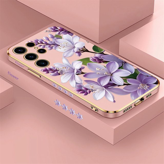 Samsung Shockproof Soft Silicone Handyhülle mit Blumenmuster für Galaxy S25 Ultra S24 FE S23 Plus S22 S21 5G in Grün - Bild 1