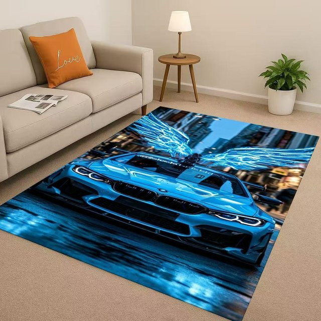 Yun Heng Four Rutschfester Teppichläufer E36 Rennwagen Cartoon Kunst Design, Blau, B: 150 cm, T: 100 cm - Bild 1