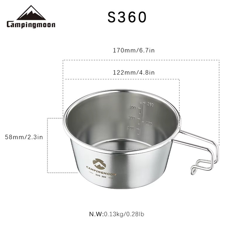 CAMPINGMOON S360-3P+B Camping Kochgeschirr Schüssel aus 304 Edelstahl in Silber mit Klappgriff - Bild 4