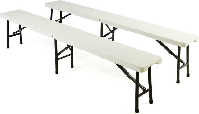 VCM 2er Set Klappbare Bierbank und Campingbank in Weiß mit integriertem Griff und Gummischonern, B/T/H: 180 x 25 x 41 cm - Bild 1