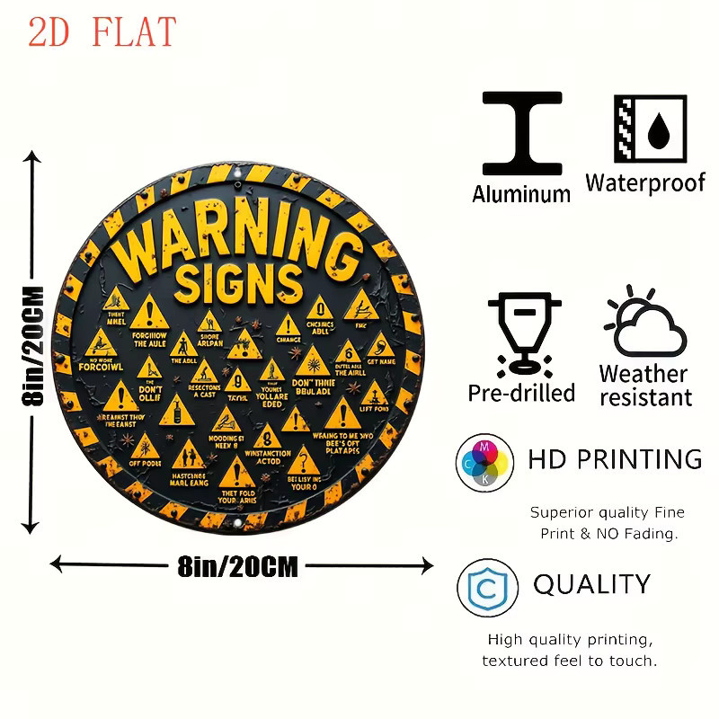 CIFbuy Vintage Caution Metallschild aus Aluminium in Gelb, rundes Wandkunst-Dekorationselement aus rostfreiem Metall - Bild 3